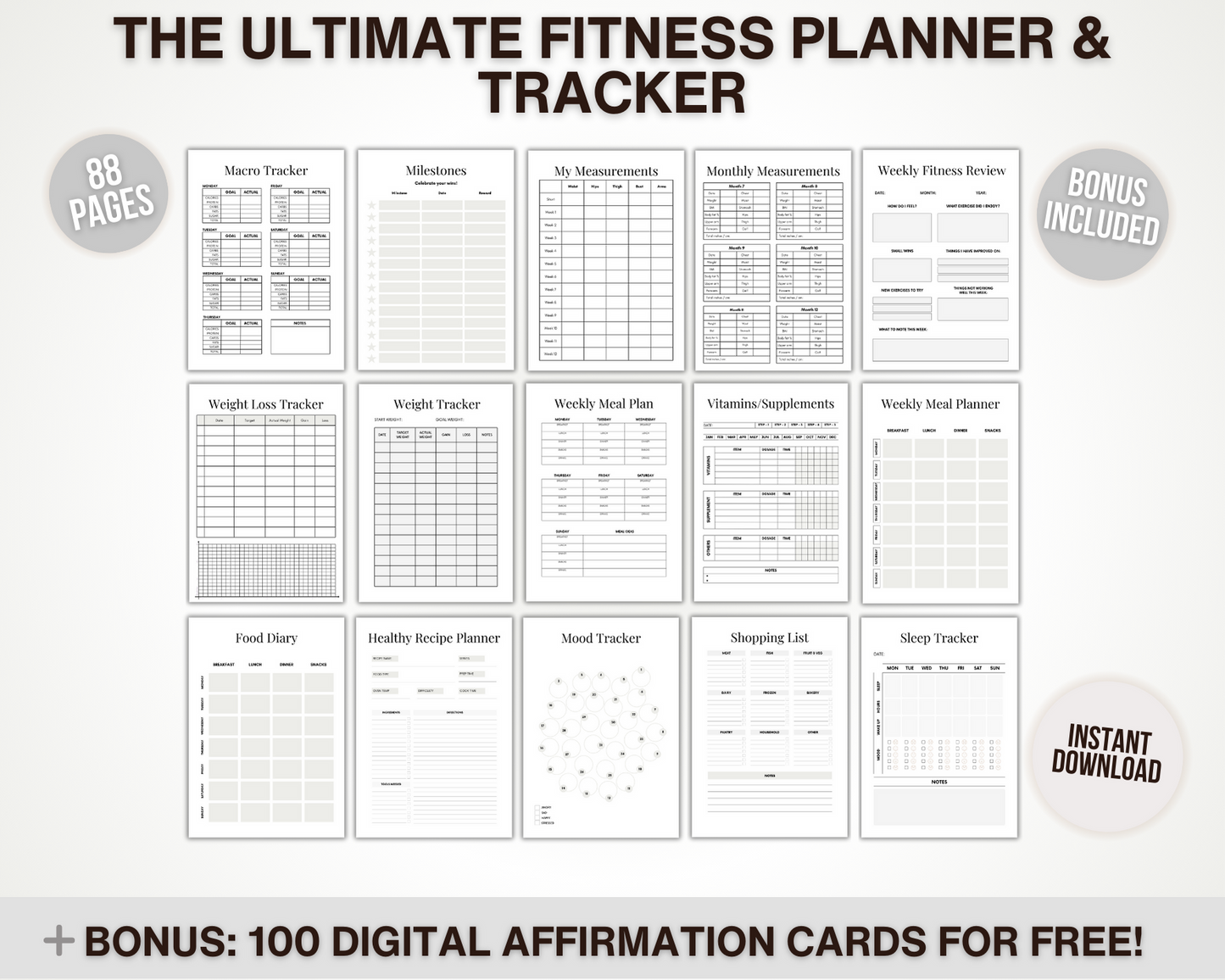 Printable Fitness Planner and Tracker