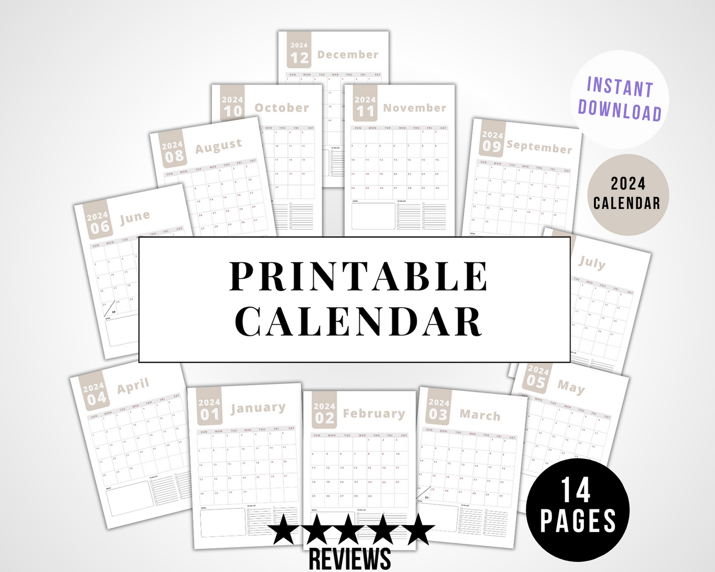 2024 Printable Monthly Calendar - Neutral