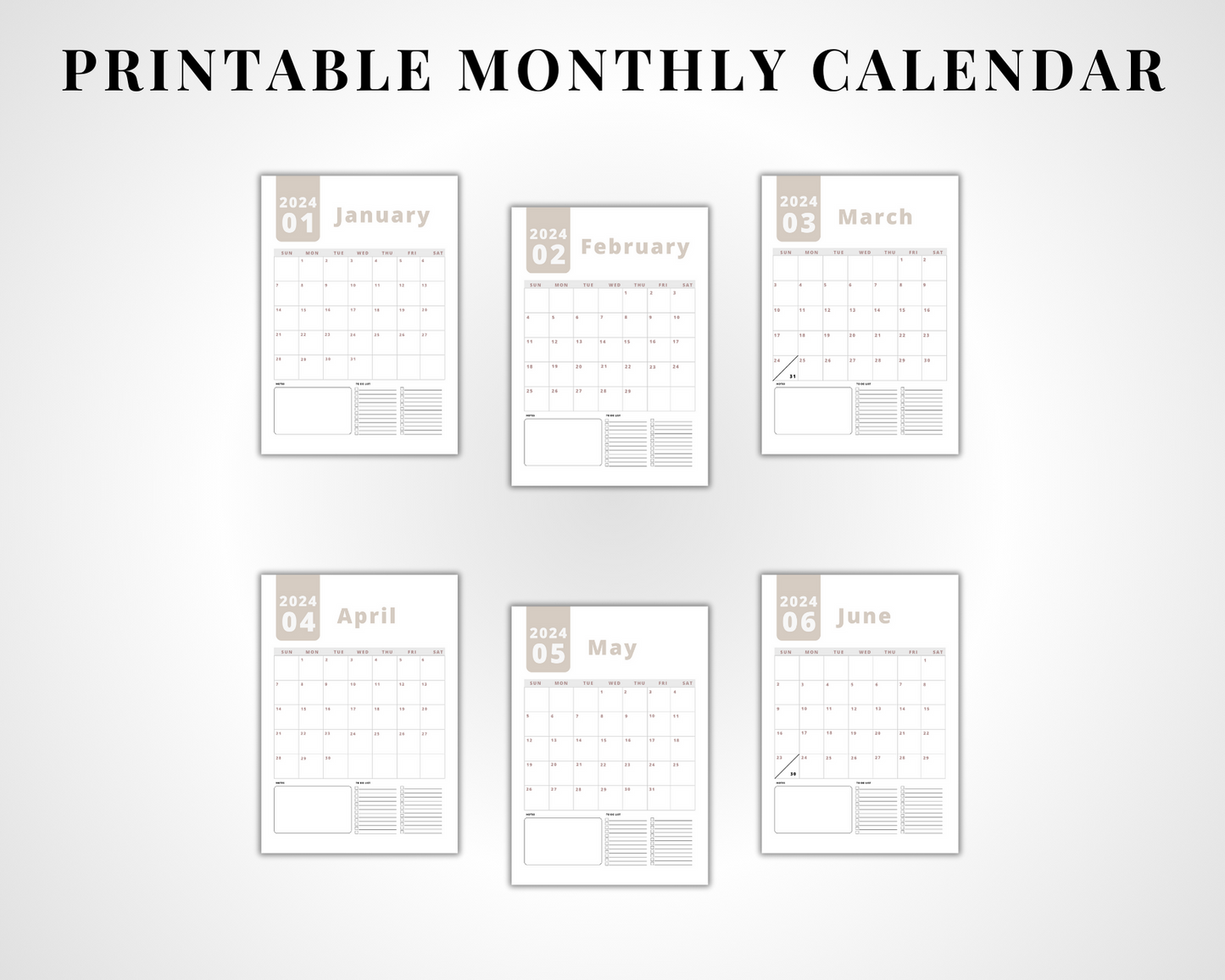 2024 Printable Monthly Calendar - Neutral