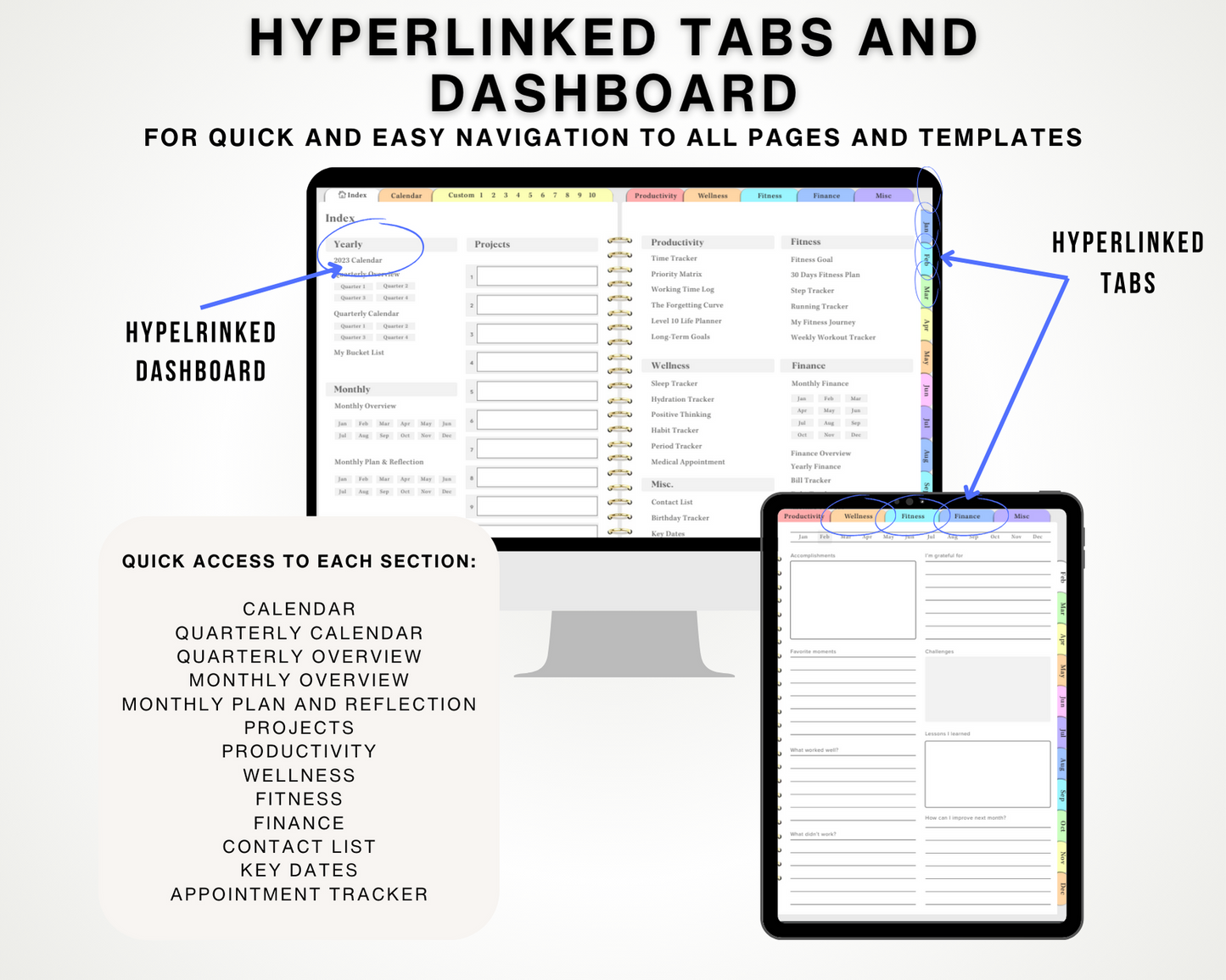 Undated Digital Planner 2024 2025 2026 - Hyperlinked, Pastel