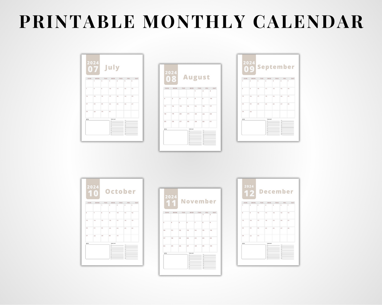 2024 Printable Monthly Calendar - Neutral