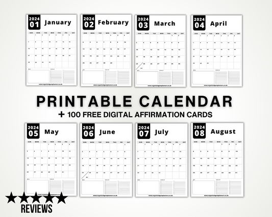 2024 Printable Monthly Calendar - Black & White