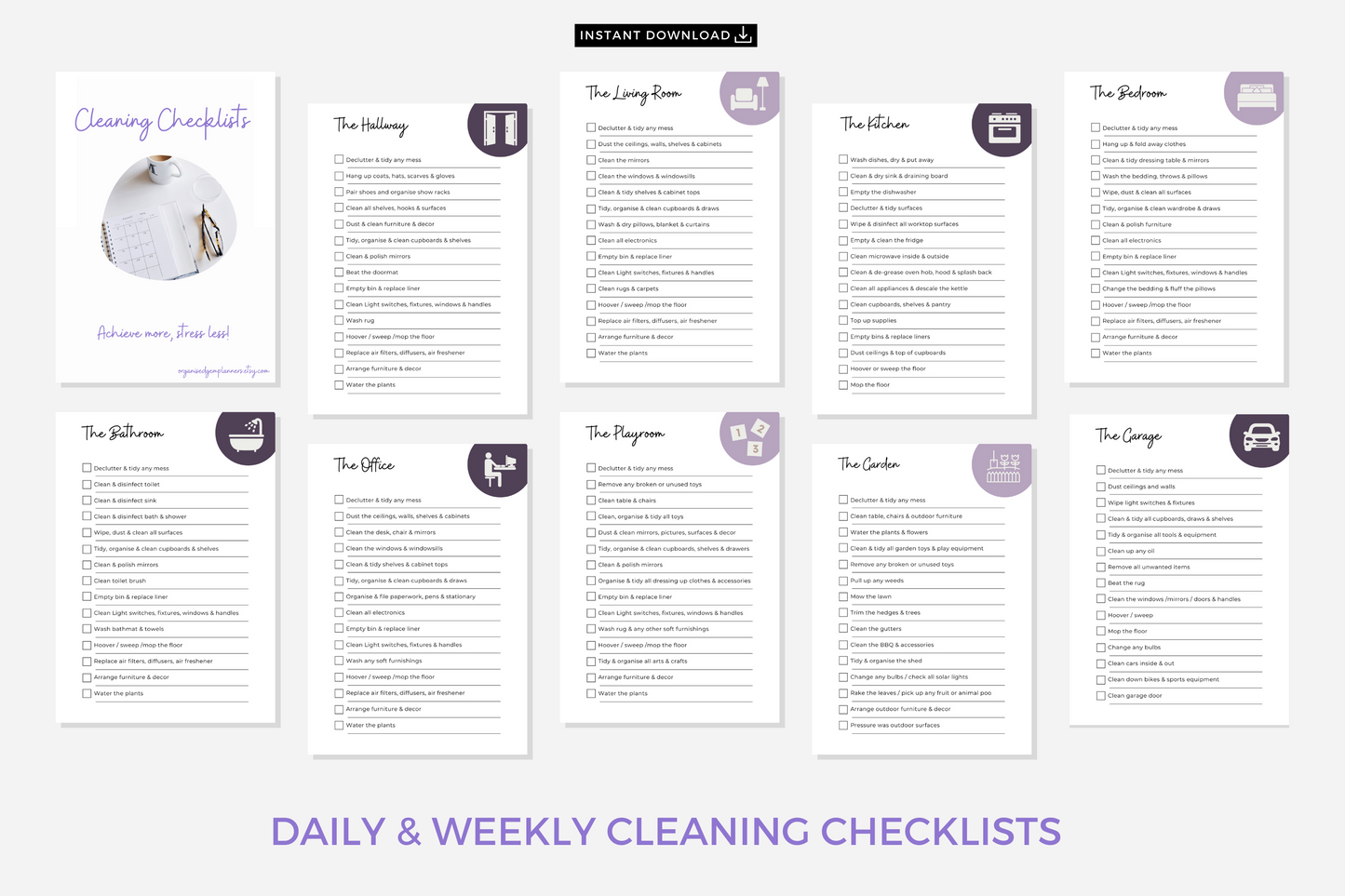 Printable Cleaning Checklist, Printable Household Chore Planners, Home Cleaning Planner, Home Organisation