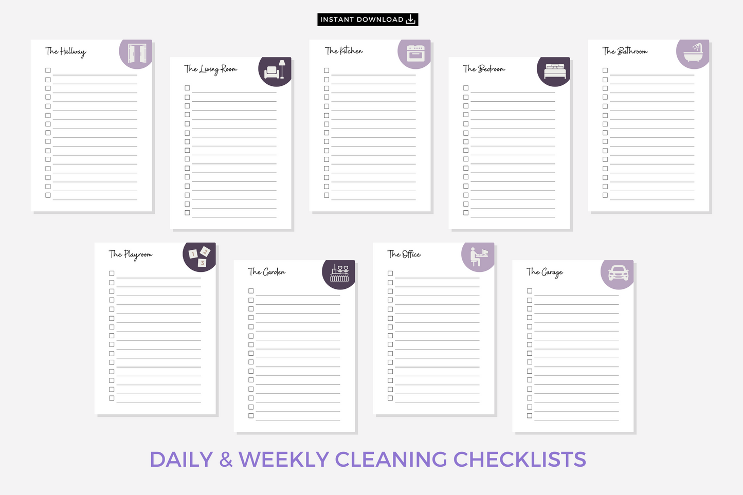 Printable Cleaning Checklist, Printable Household Chore Planners, Home Cleaning Planner, Home Organisation