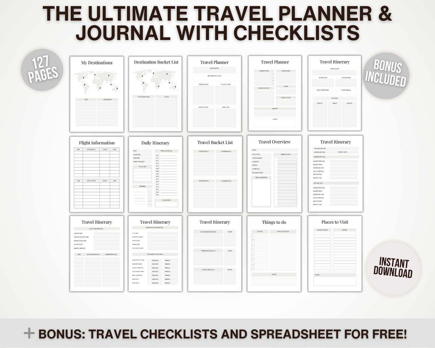 Printable Travel Planner & Travel Organisation Spreadsheets