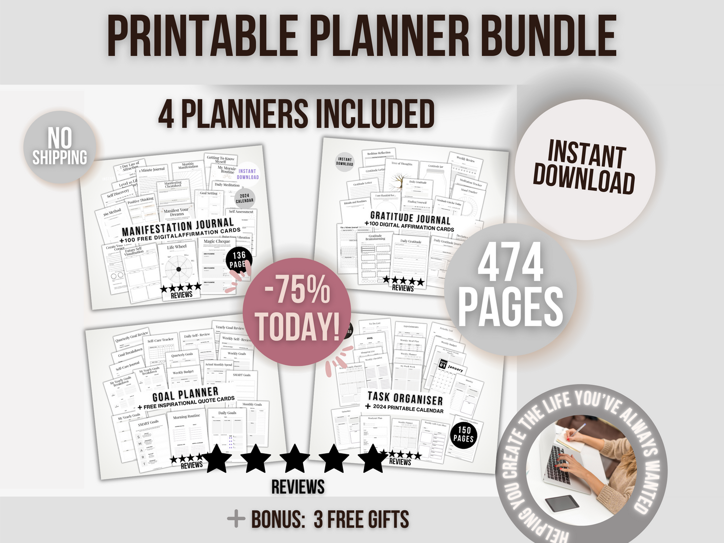 Ultimate Printable Planner Bundle Manifestation Journal, Gratitude Journal, Goal Planner, Task Organiser